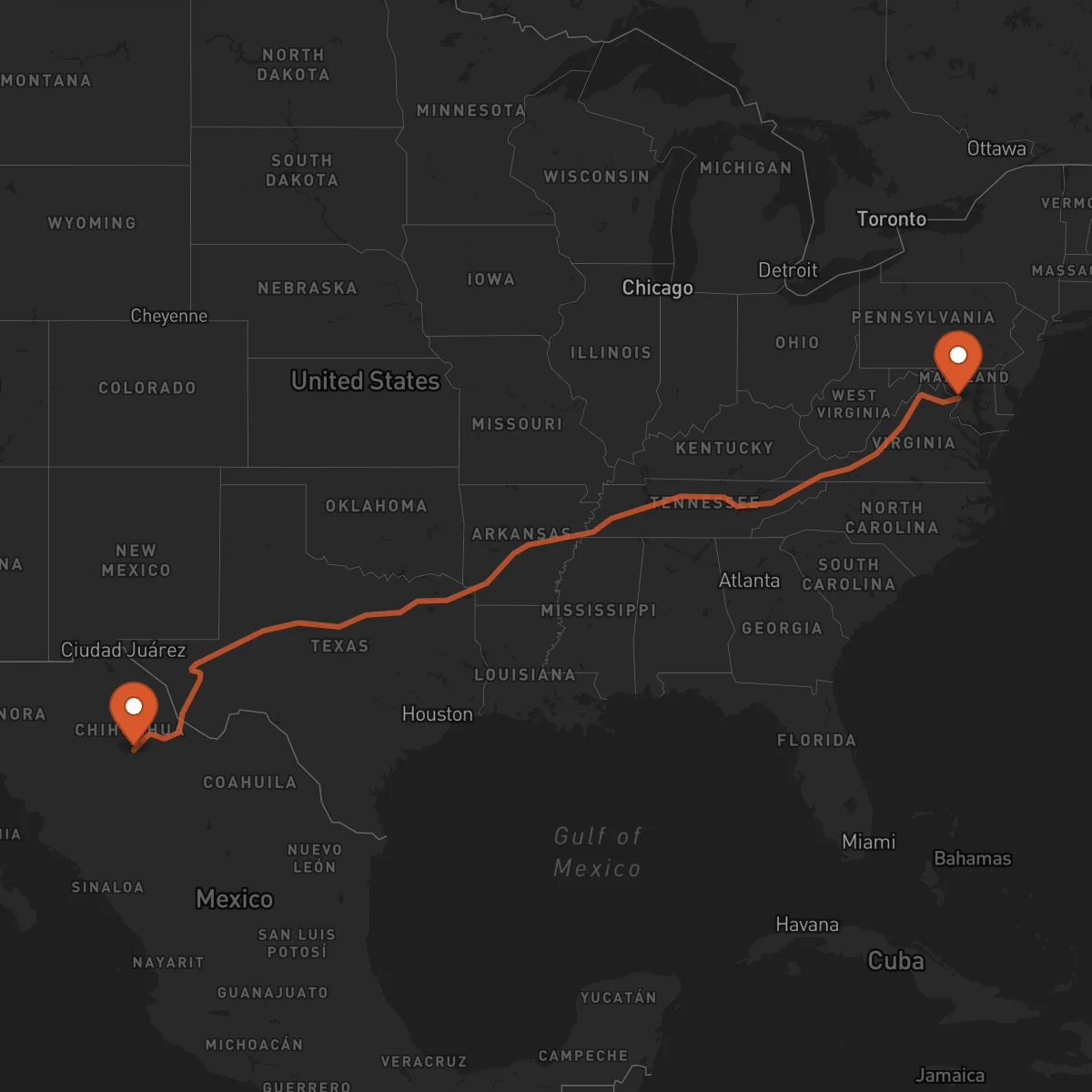 Ruta Chihuahua - Washington D.C.