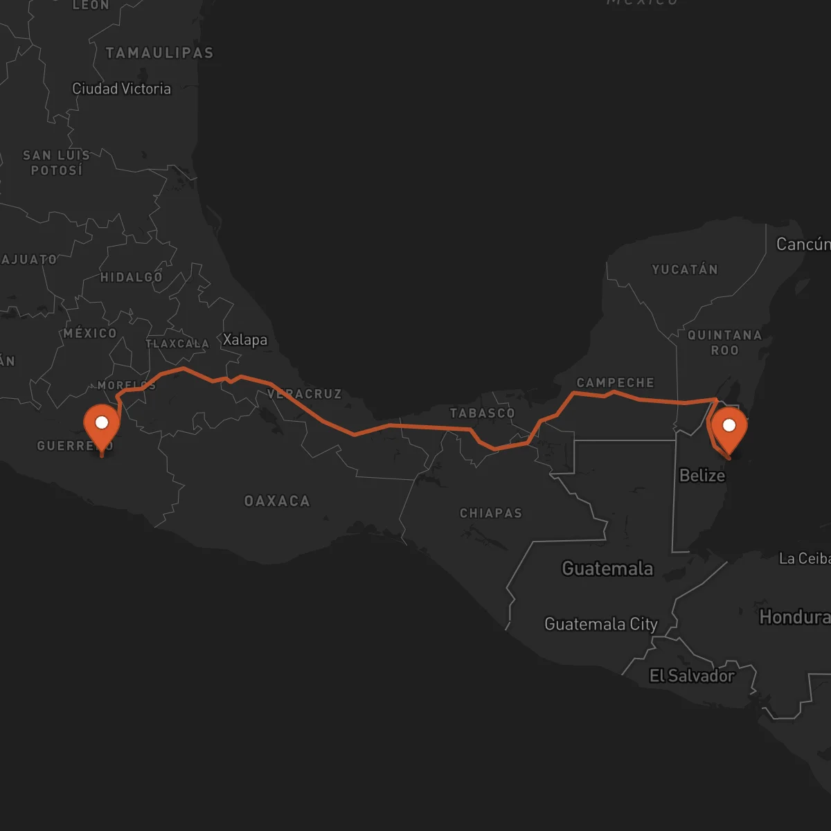 Ruta Ciudad de Belice - Chilpancingo de los Bravo