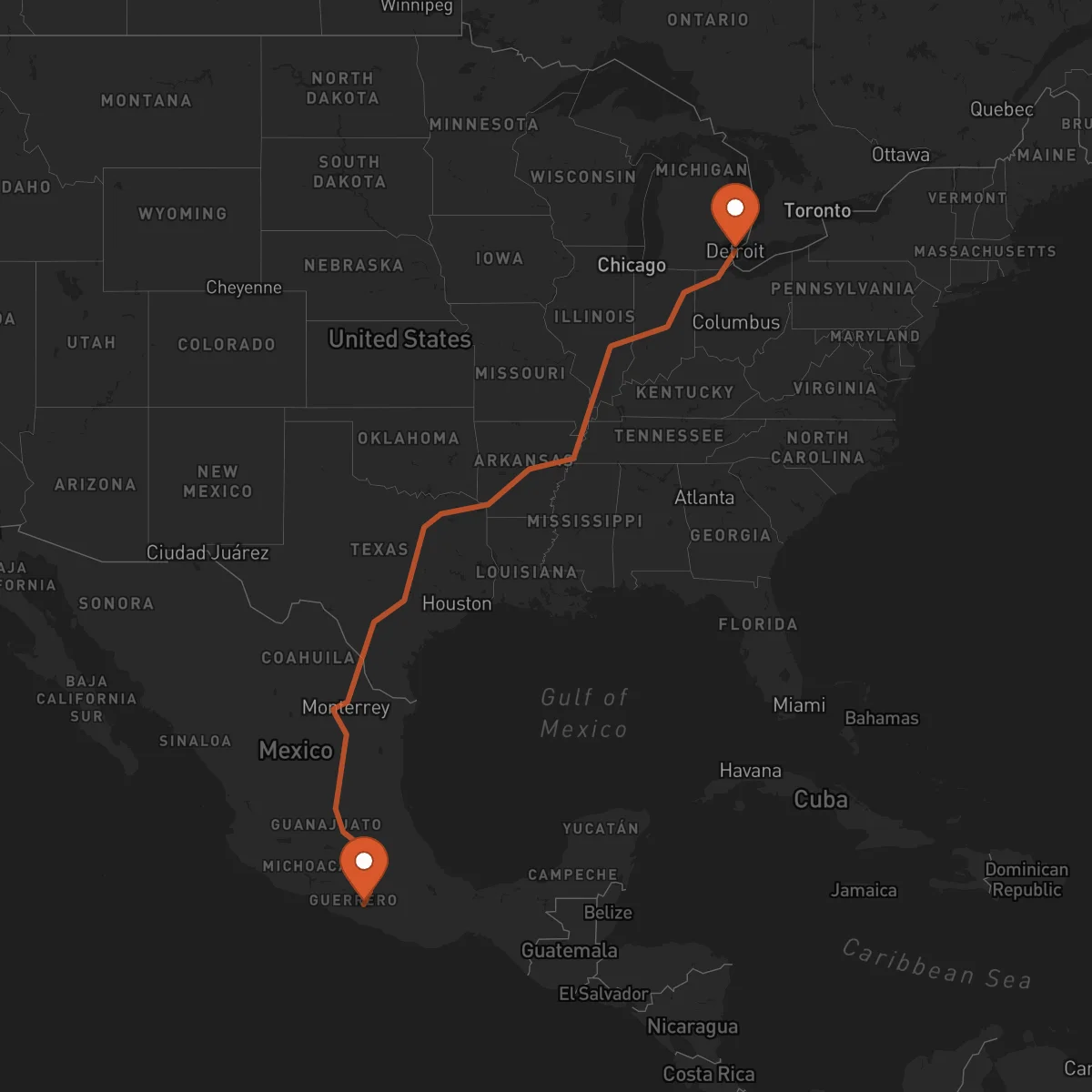 Ruta Chilpancingo de los Bravo - Detroit