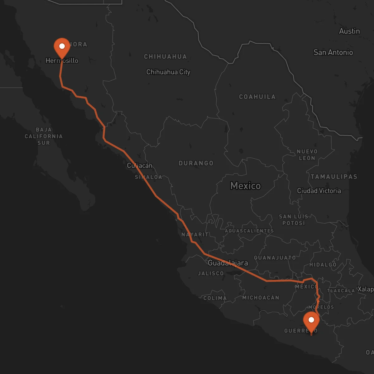 Ruta Hermosillo - Chilpancingo de los Bravo