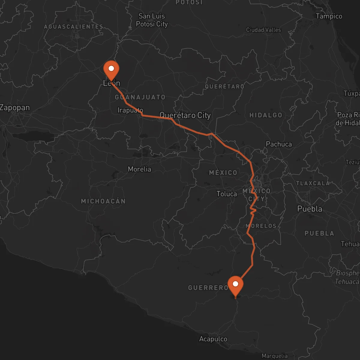 Ruta León Guanajuato - Chilpancingo de los Bravo