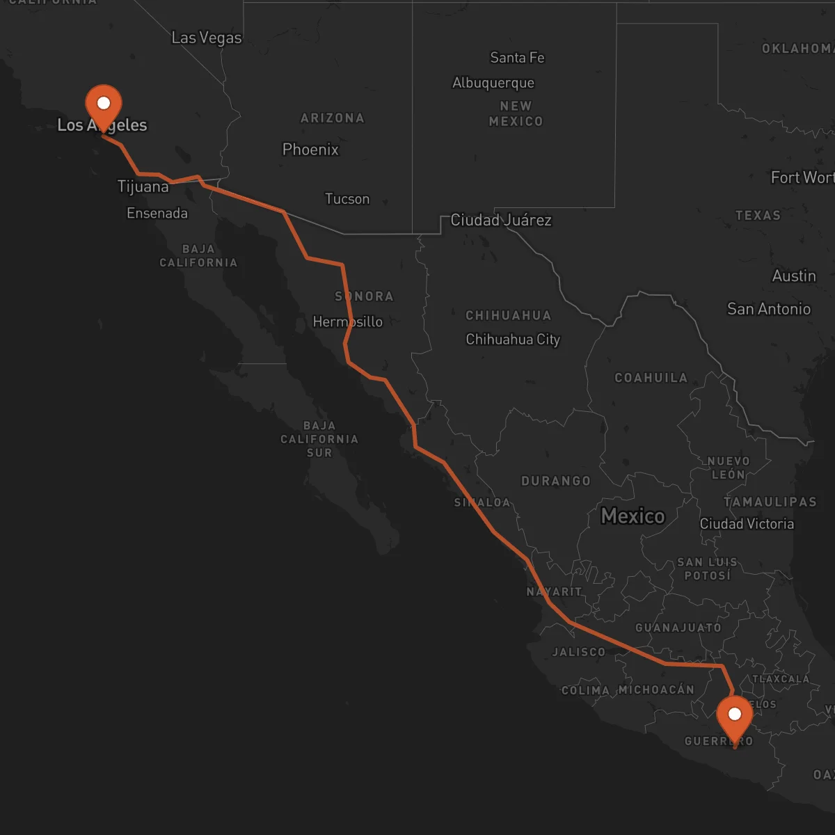 Ruta Long Beach - Chilpancingo de los Bravo