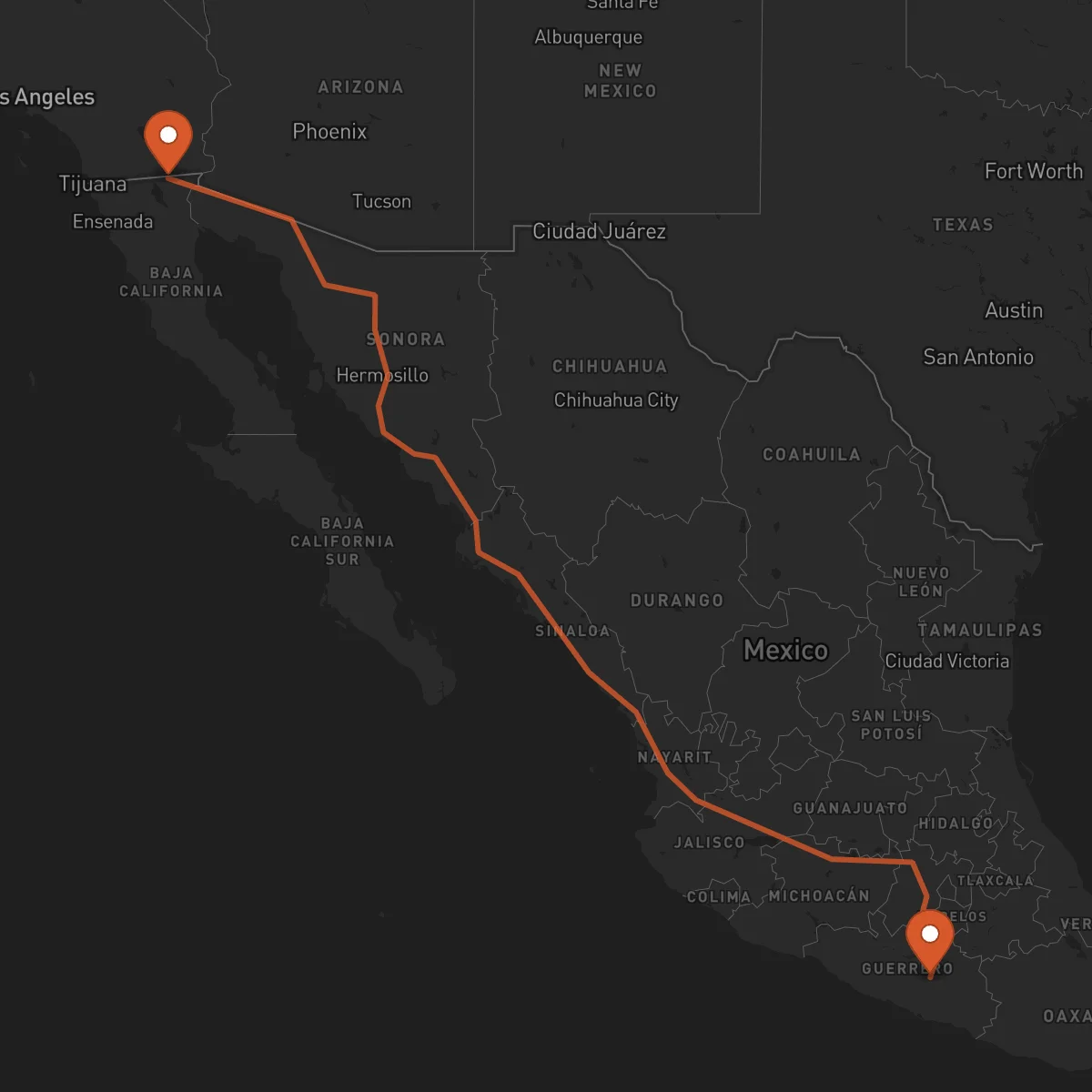 Ruta Mexicali - Chilpancingo de los Bravo