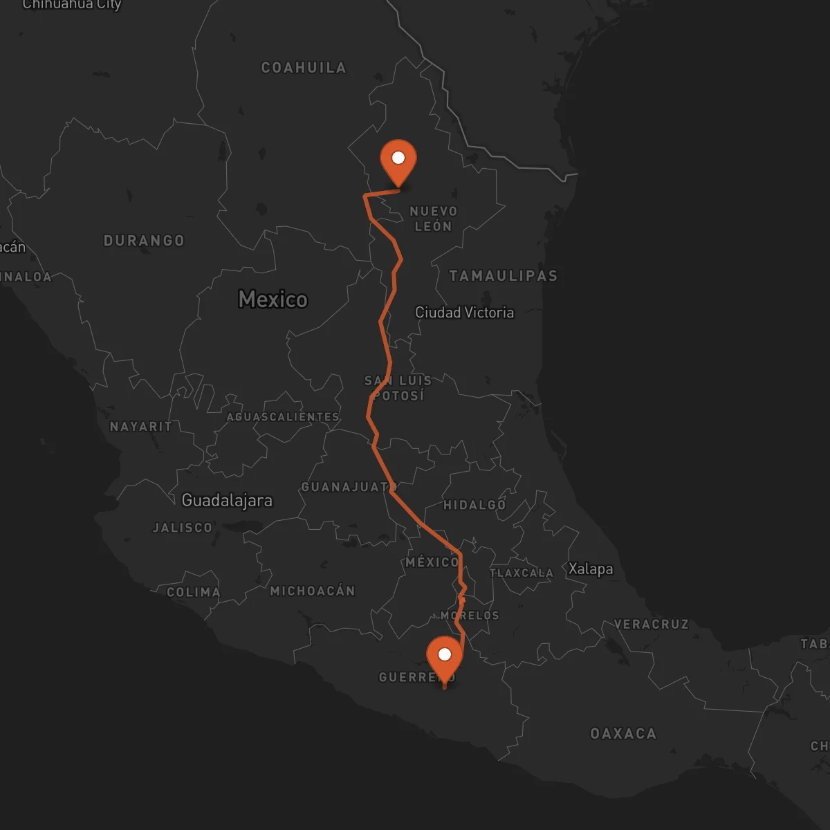Ruta Monterrey - Chilpancingo de los Bravo
