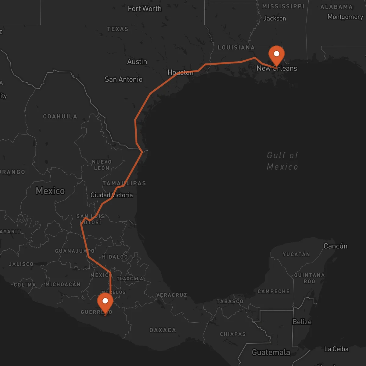 Ruta Chilpancingo de los Bravo - New Orleans