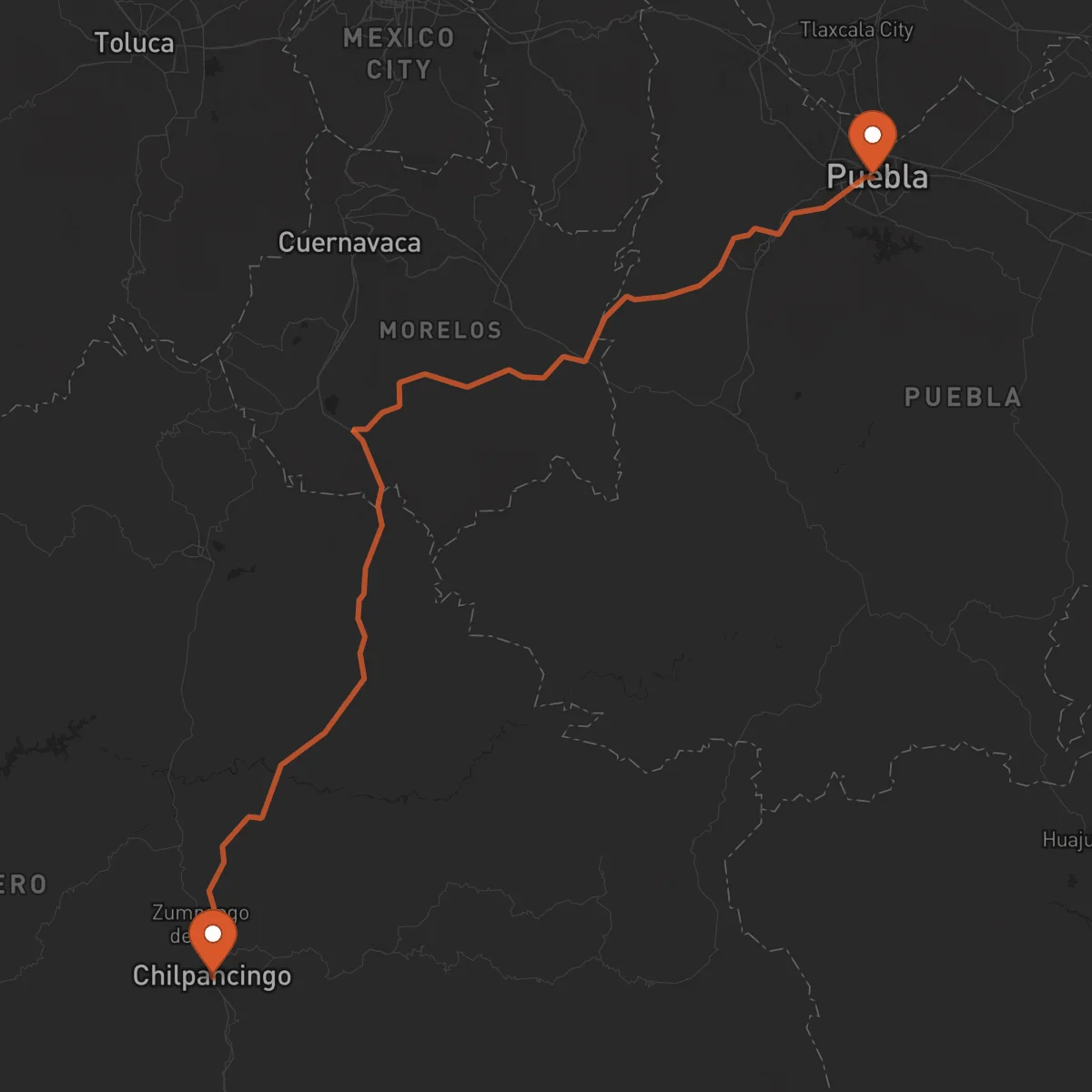 Ruta Puebla de Zaragoza - Chilpancingo de los Bravo