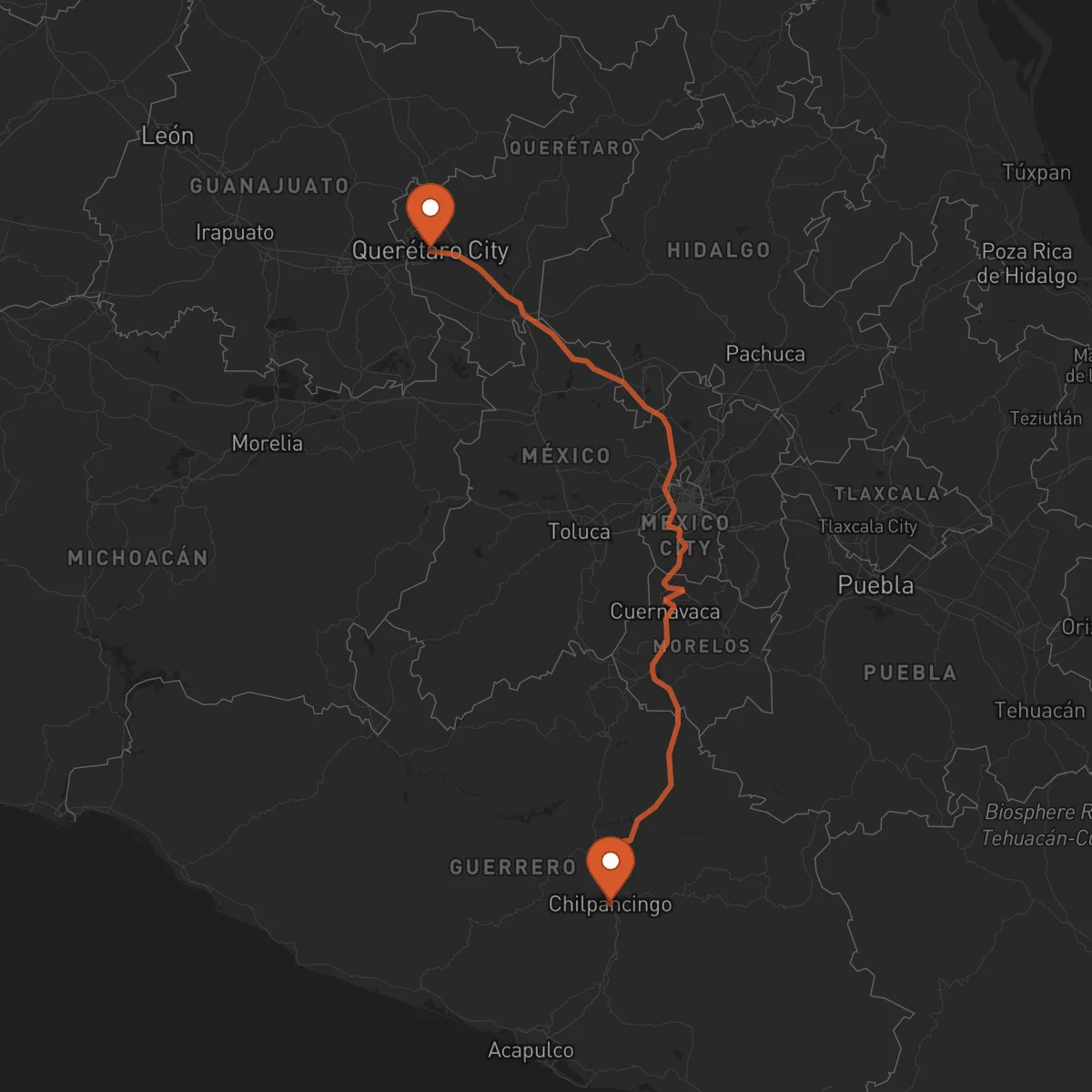 Ruta Santiago de Querétaro - Chilpancingo de los Bravo
