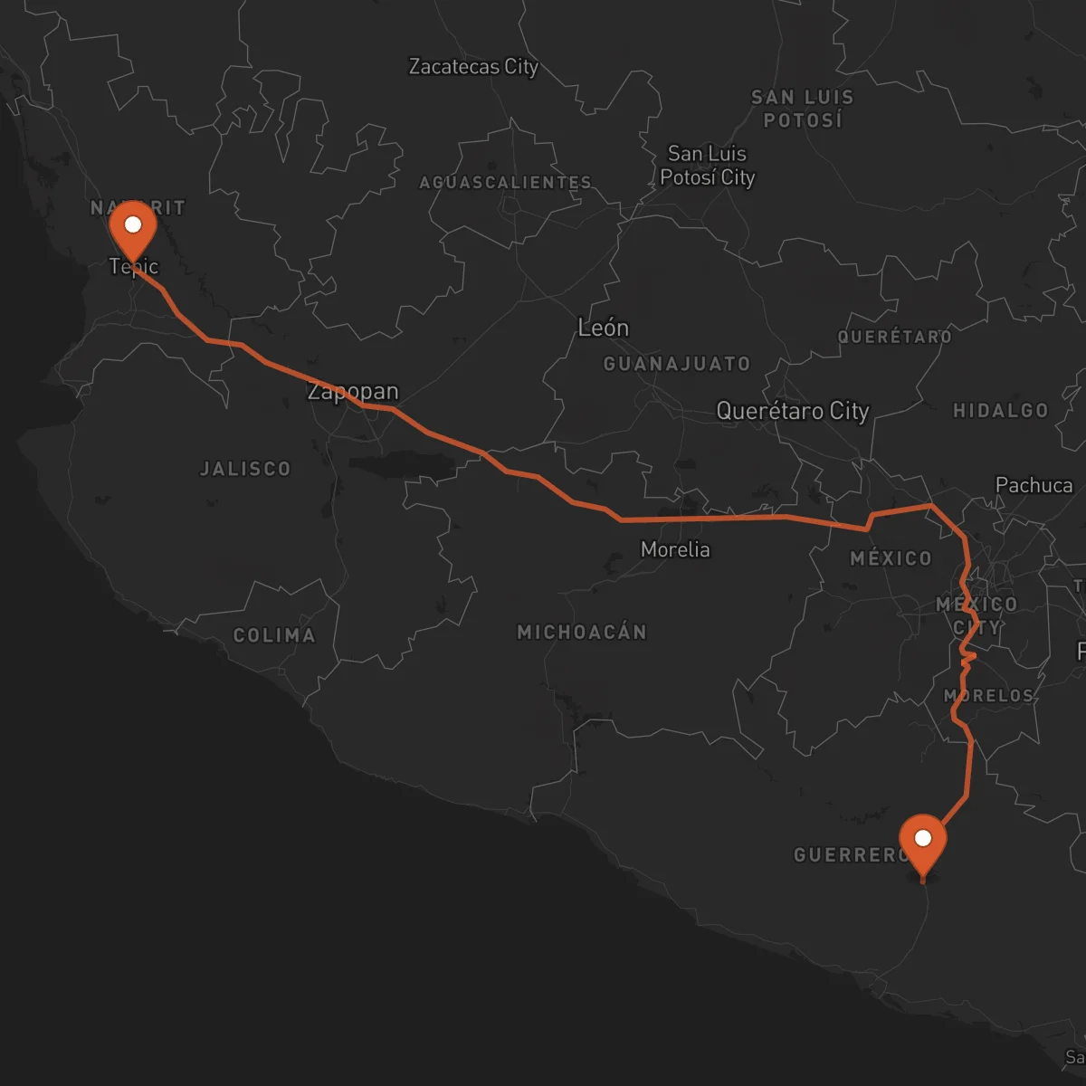 Ruta Tepic - Chilpancingo de los Bravo