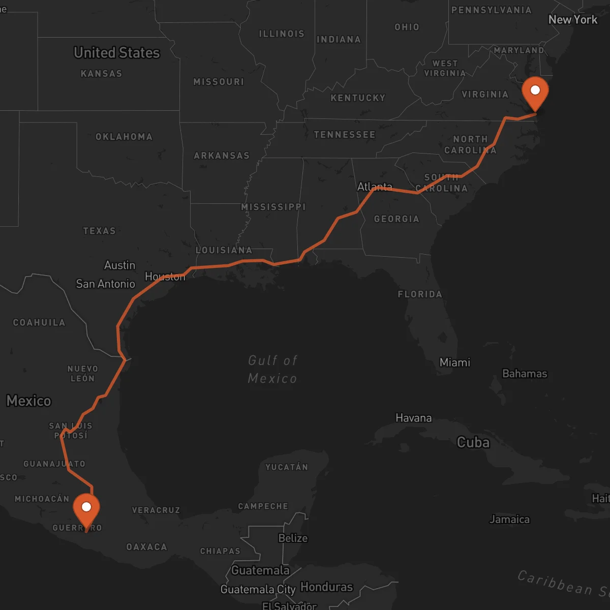 Ruta Virginia Beach - Chilpancingo de los Bravo