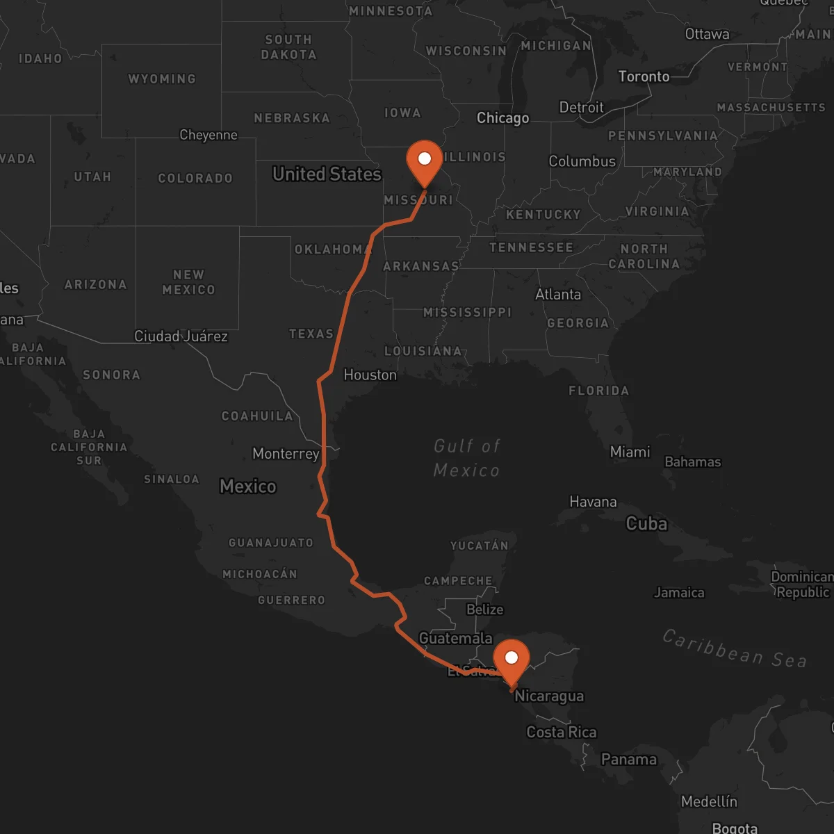 Ruta Jefferson City - Chinandega