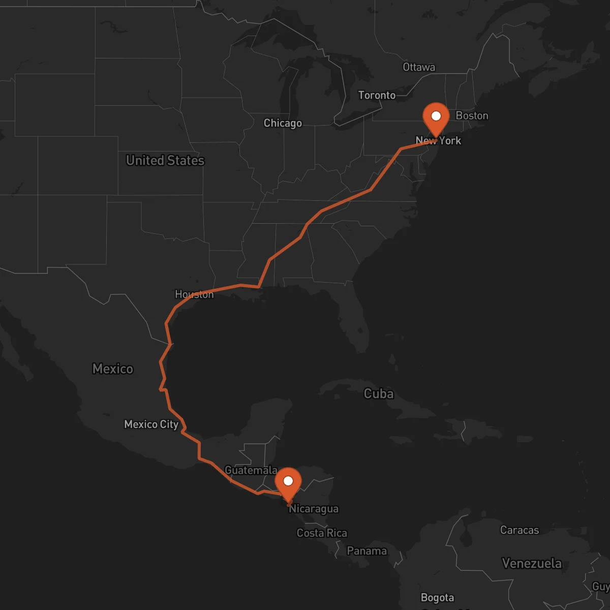 Ruta Newark - Chinandega
