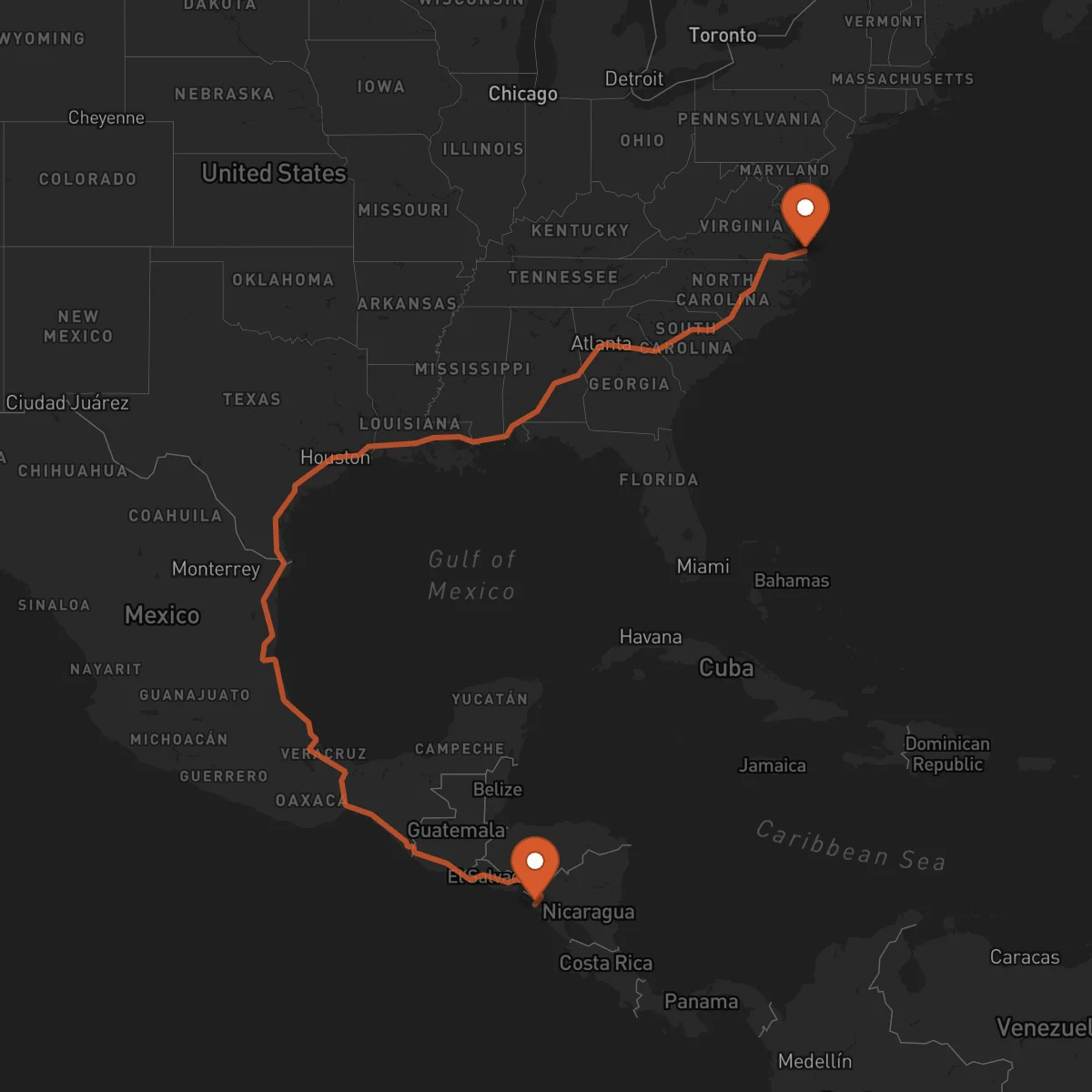 Ruta Virginia Beach - Chinandega