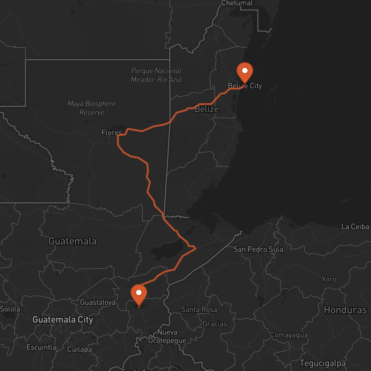 Ruta Ciudad de Belice - Chiquimula