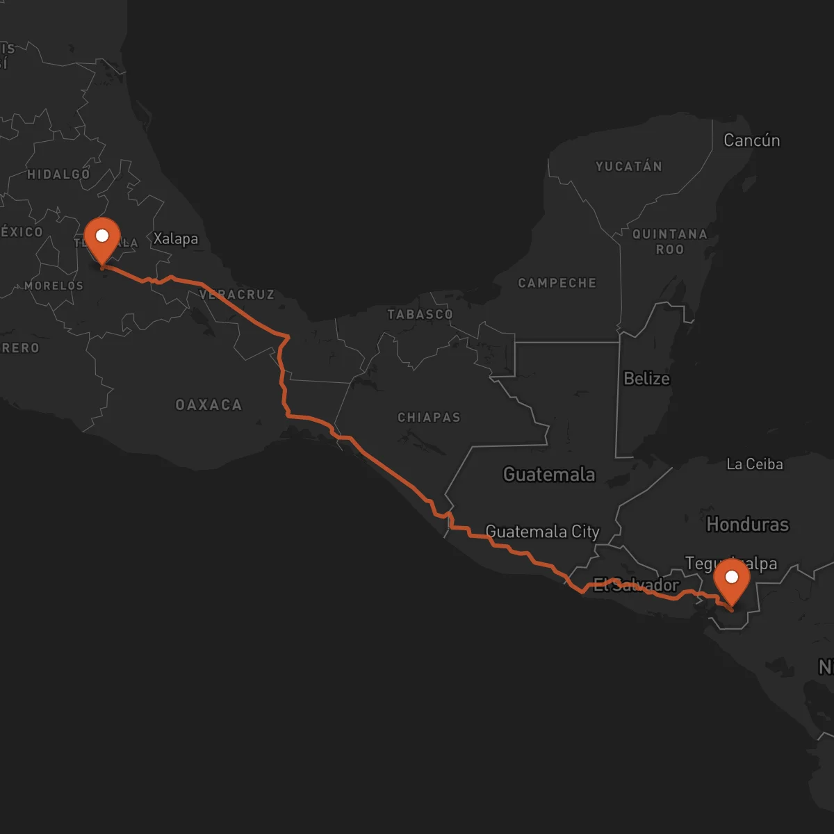 Ruta Puebla de Zaragoza - Choluteca