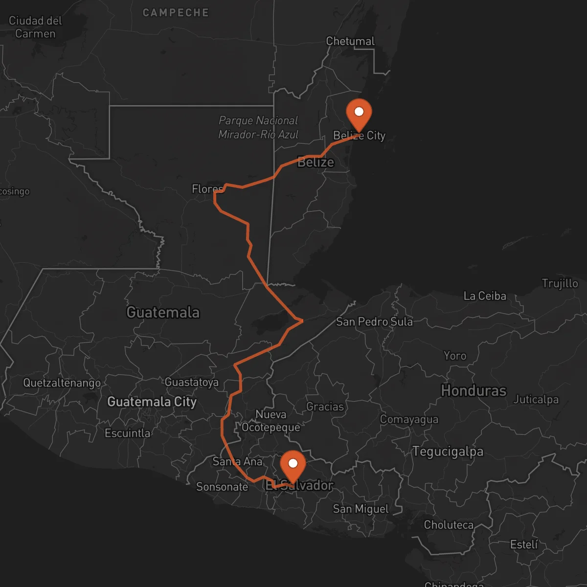 Ruta Ciudad de Belice - Cojutepeque