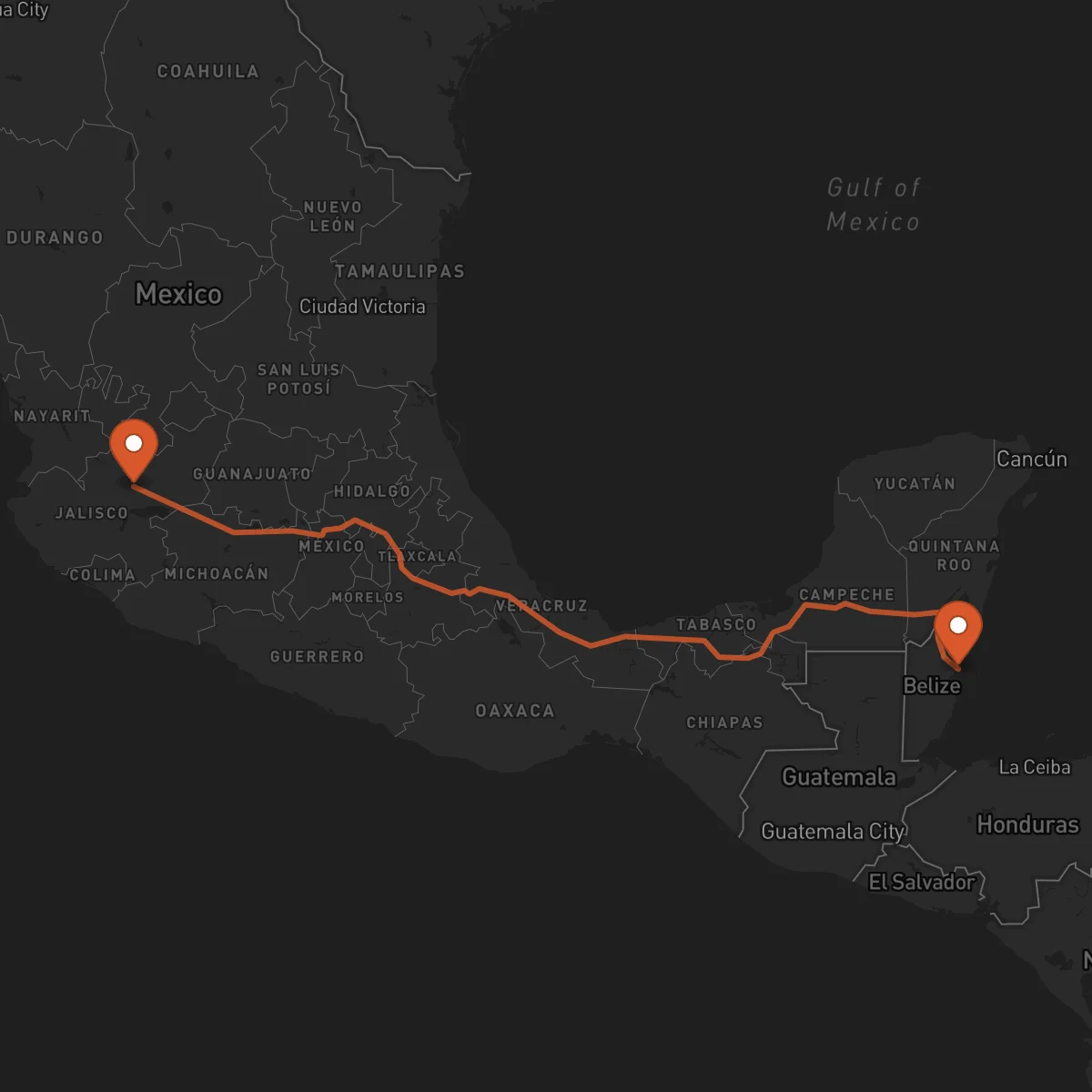 Ruta Ciudad de Belice - Guadalajara