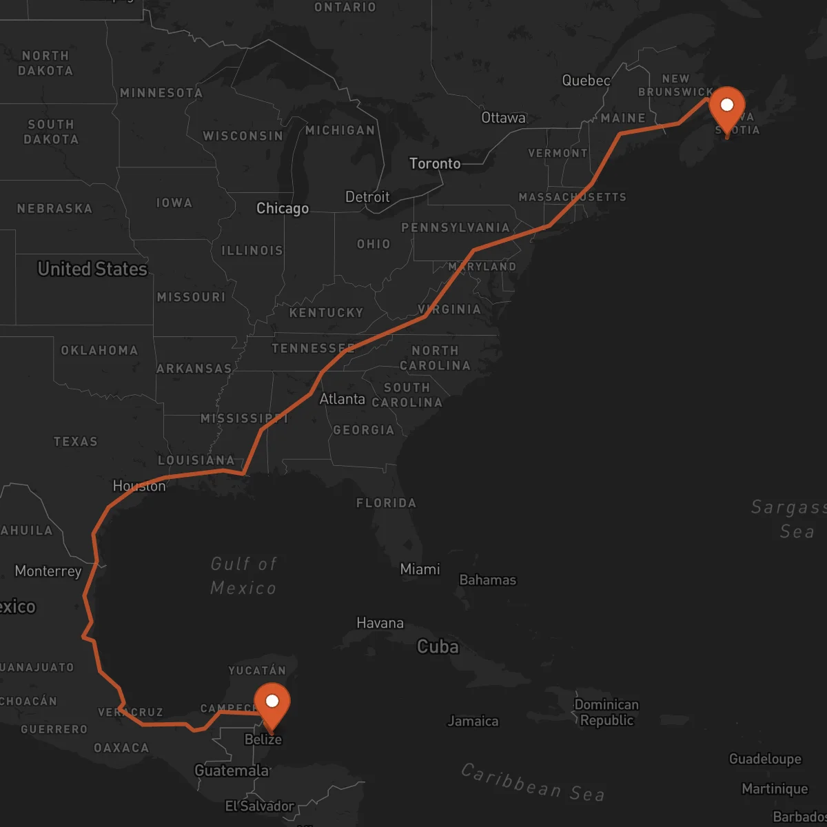 Ruta Ciudad de Belice - Halifax