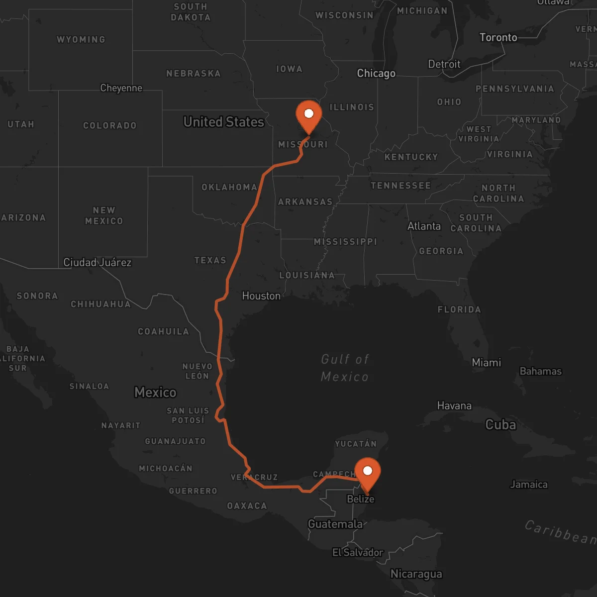 Ruta Ciudad de Belice - Jefferson City