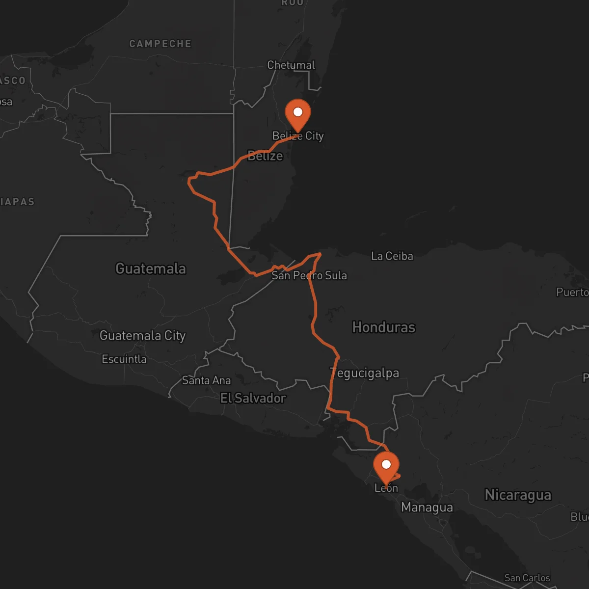 Ruta Cidade de Belize - León