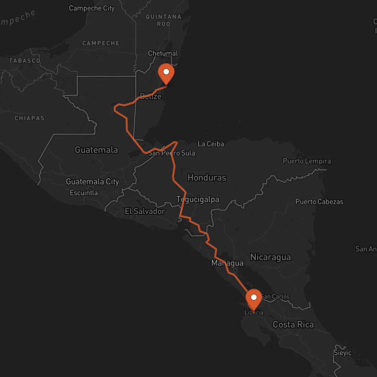 Ruta Liberia - Ciudad de Belice
