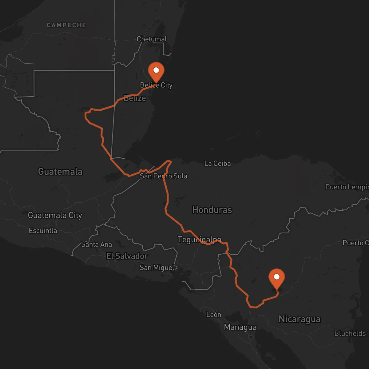 Ruta Belize City - Matagalpa