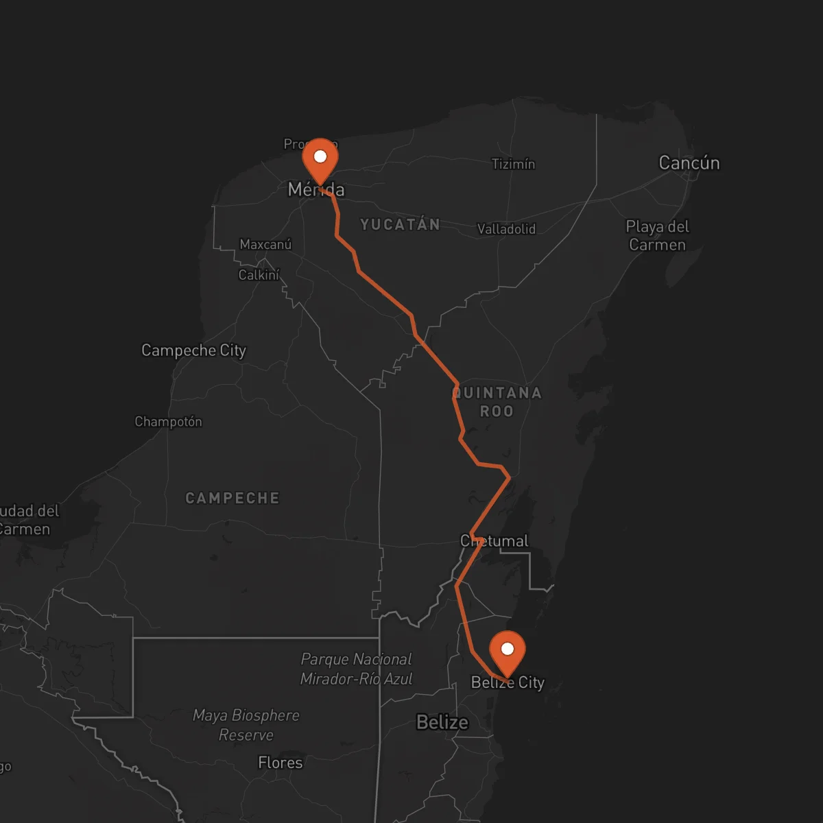 Ruta Ciudad de Belice - Mérida