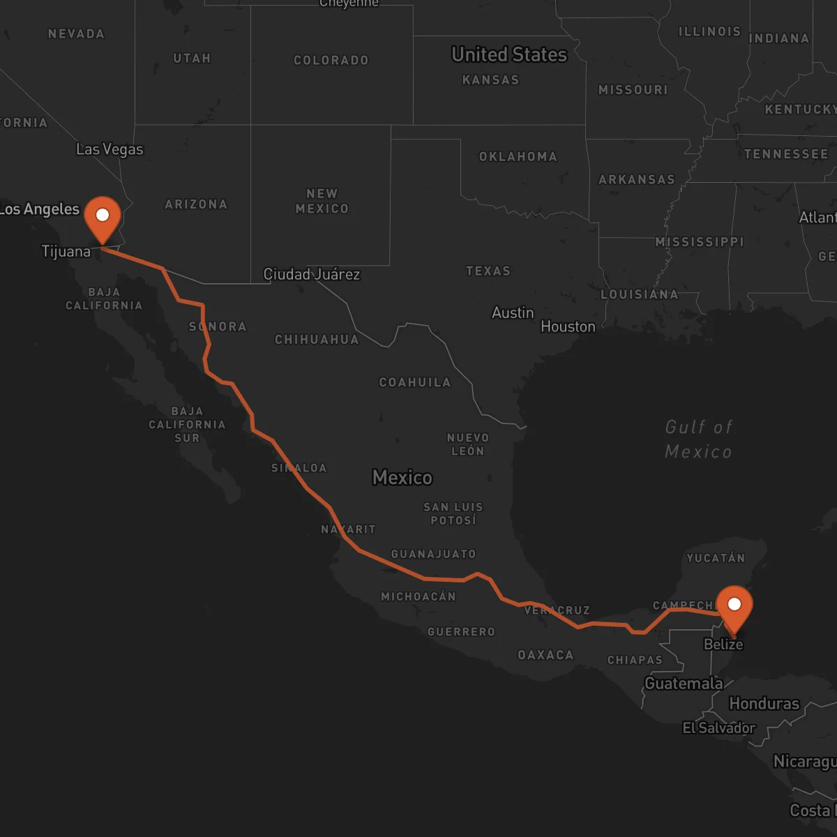 Ruta Ciudad de Belice - Mexicali