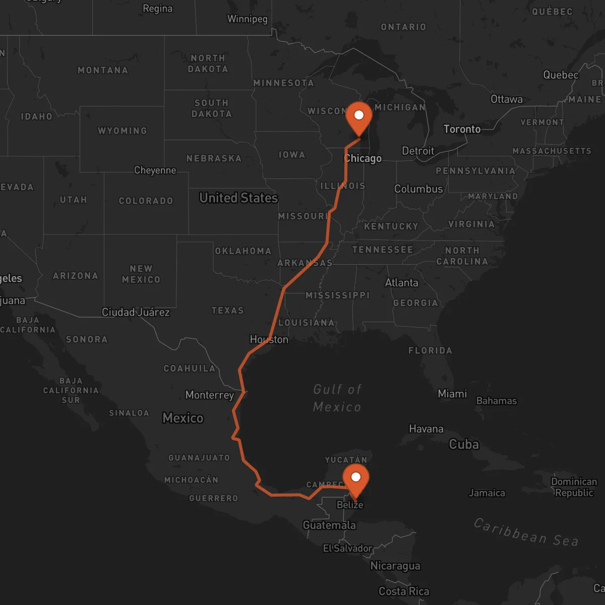 Ruta Cidade de Belize - Milwaukee