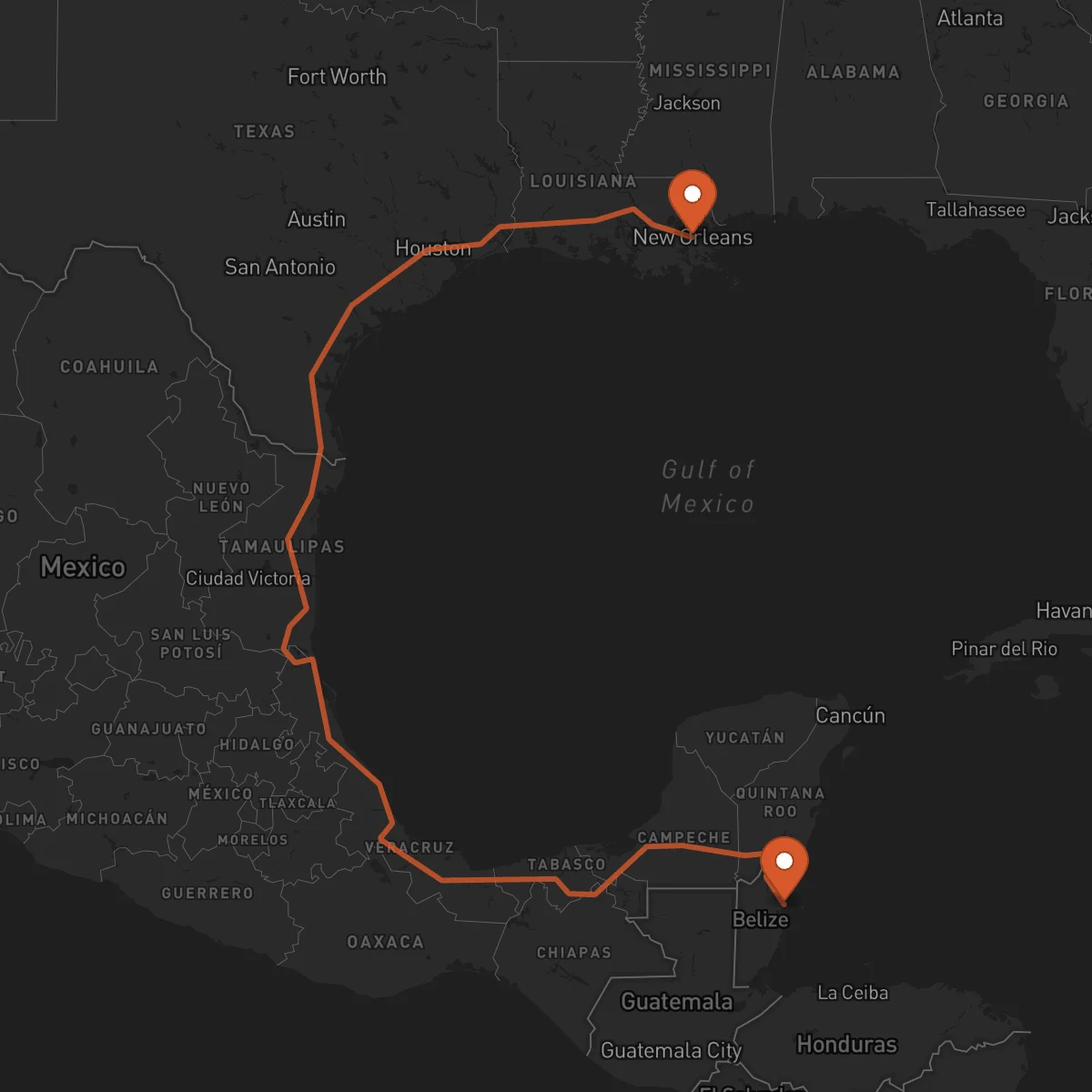 Ruta Ciudad de Belice - New Orleans