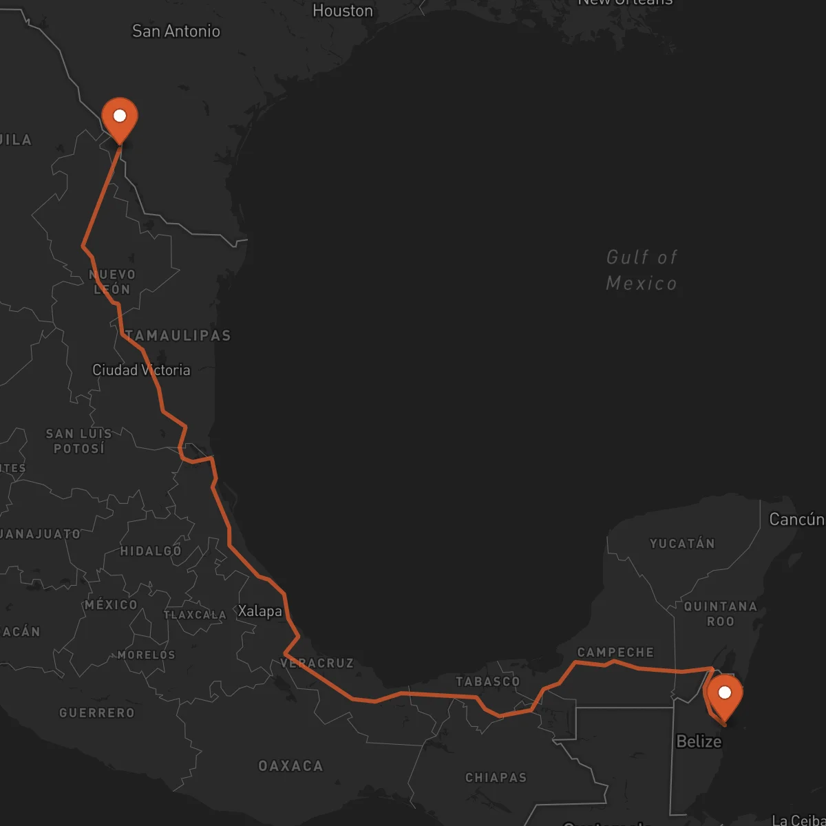 Ruta Ciudad de Belice - Nuevo Laredo