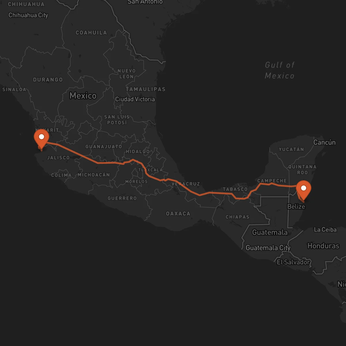 Ruta Belize City - Puerto Vallarta