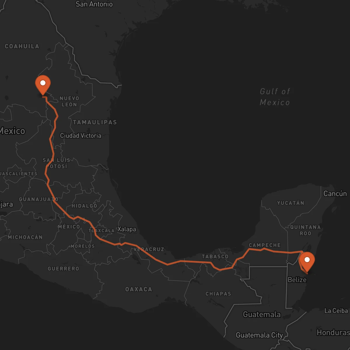 Ruta Saltillo - Ciudad de Belice