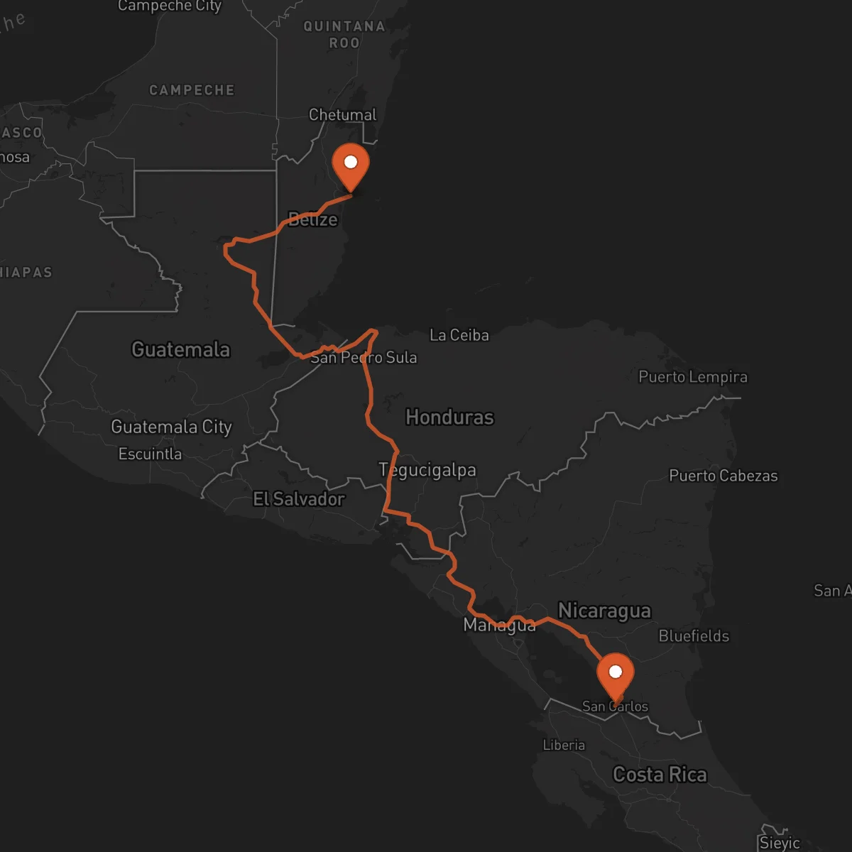 Ruta Ciudad de Belice - San Carlos