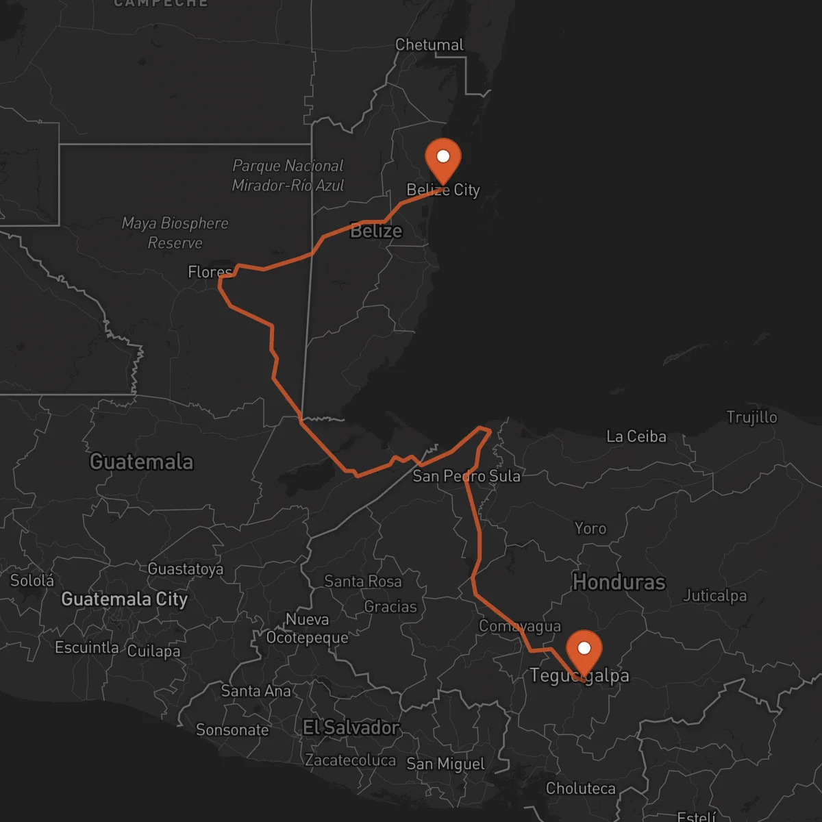 Ruta Ciudad de Belice - Tegucigalpa