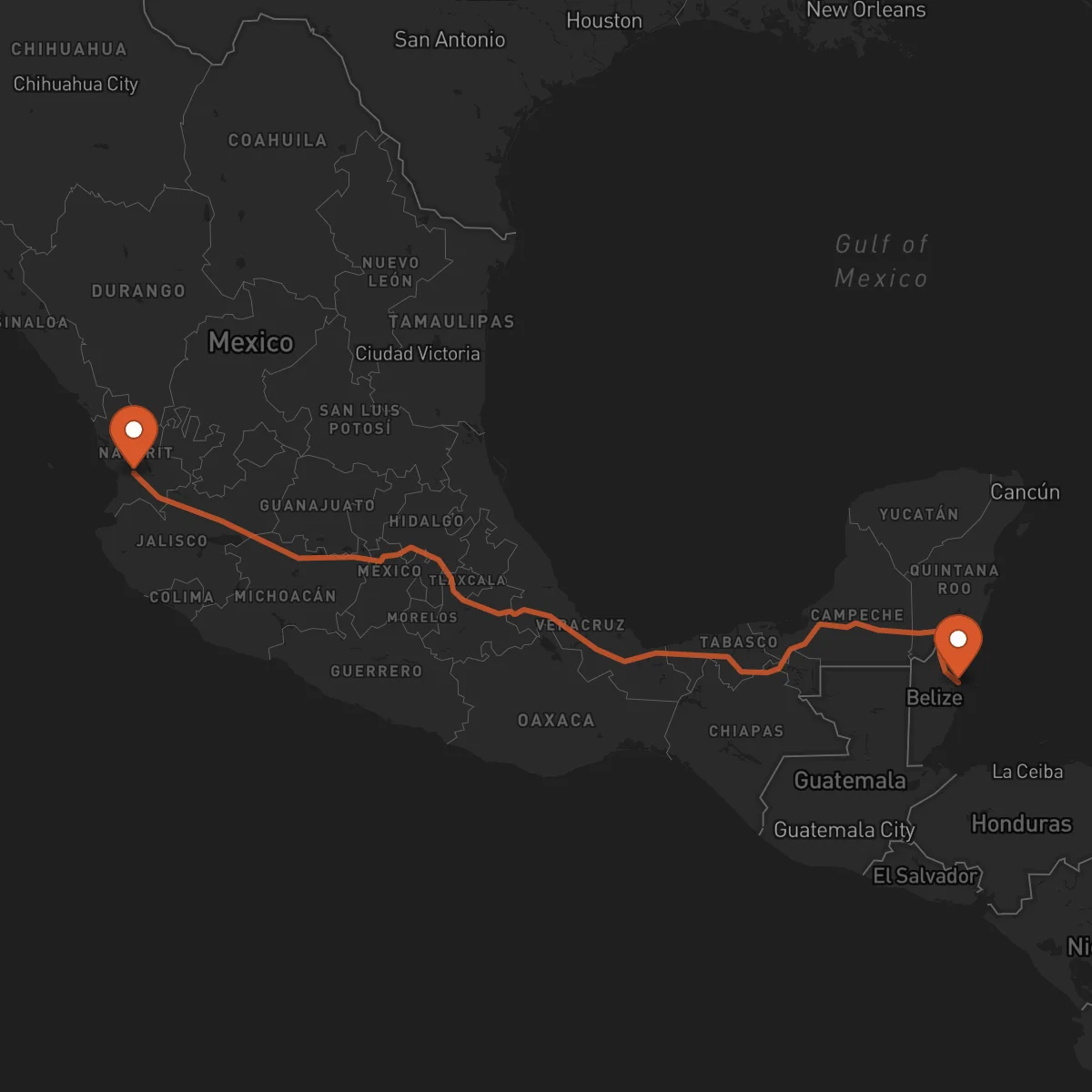 Ruta Ciudad de Belice - Tepic