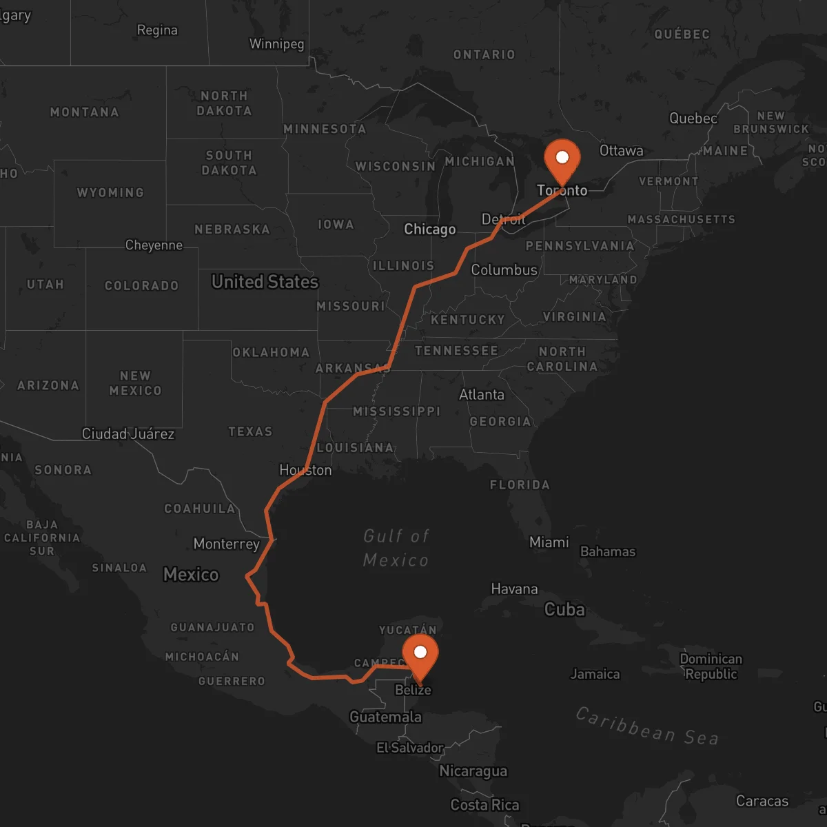 Ruta Ciudad de Belice - Toronto