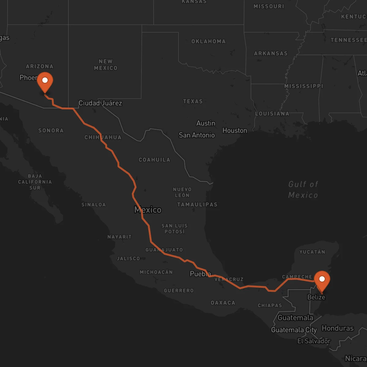 Ruta Tucson - Ciudad de Belice