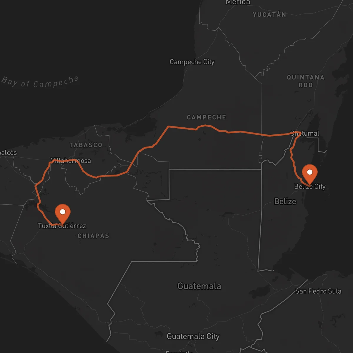 Ruta Ciudad de Belice - Tuxtla Gutiérrez