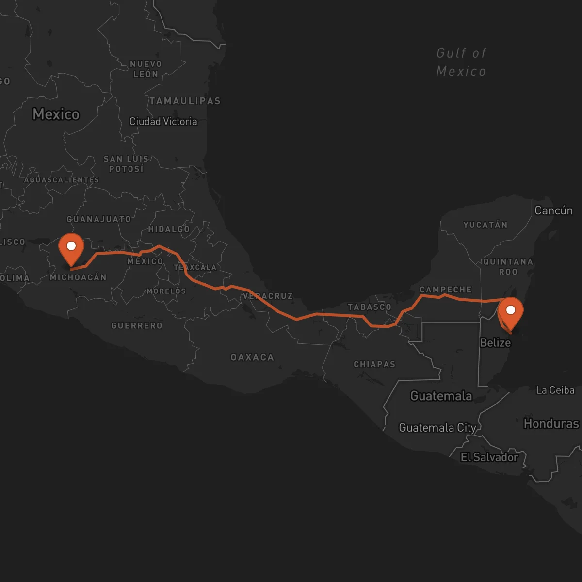 Ruta Ciudad de Belice - Uruapan