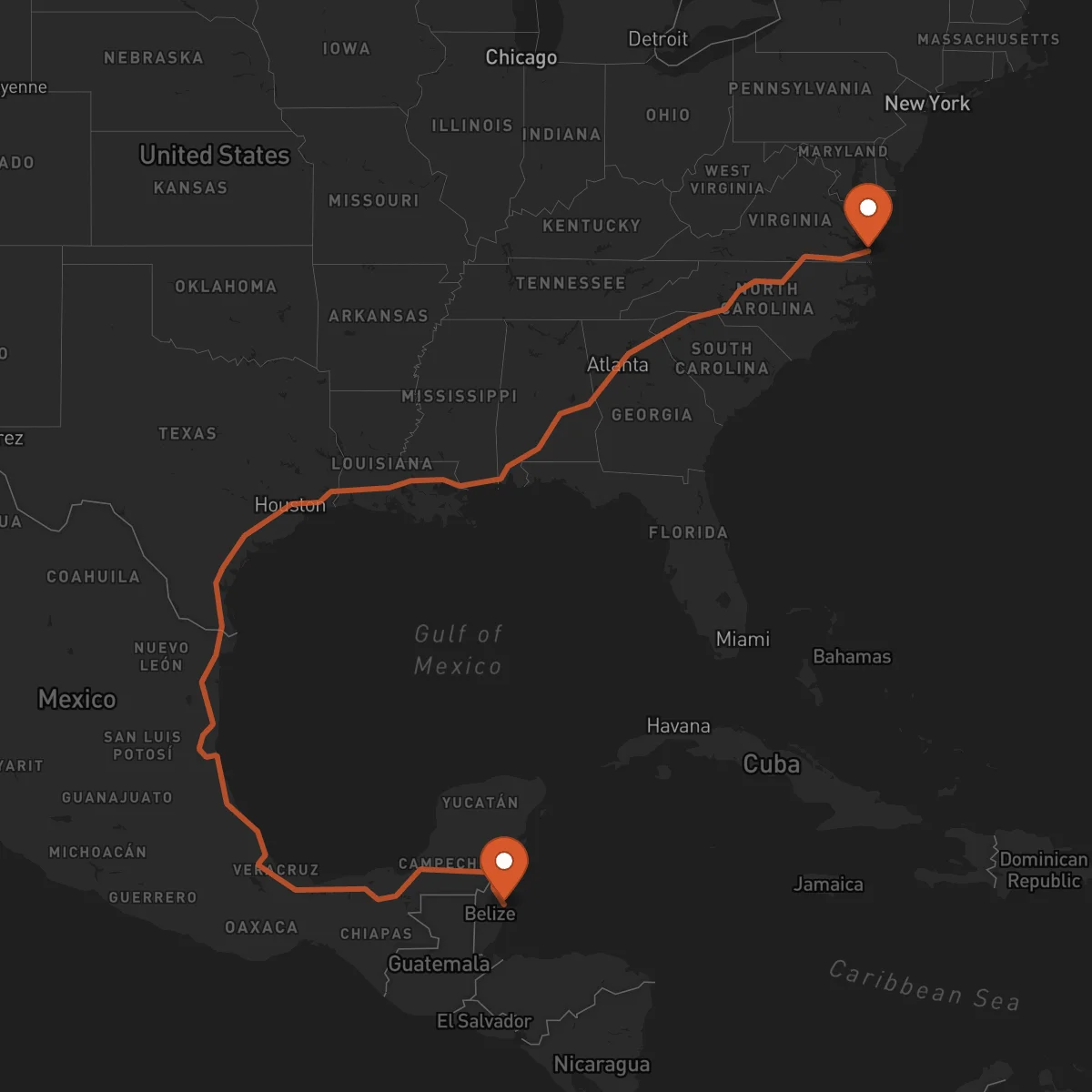 Ruta Cidade de Belize - Virginia Beach
