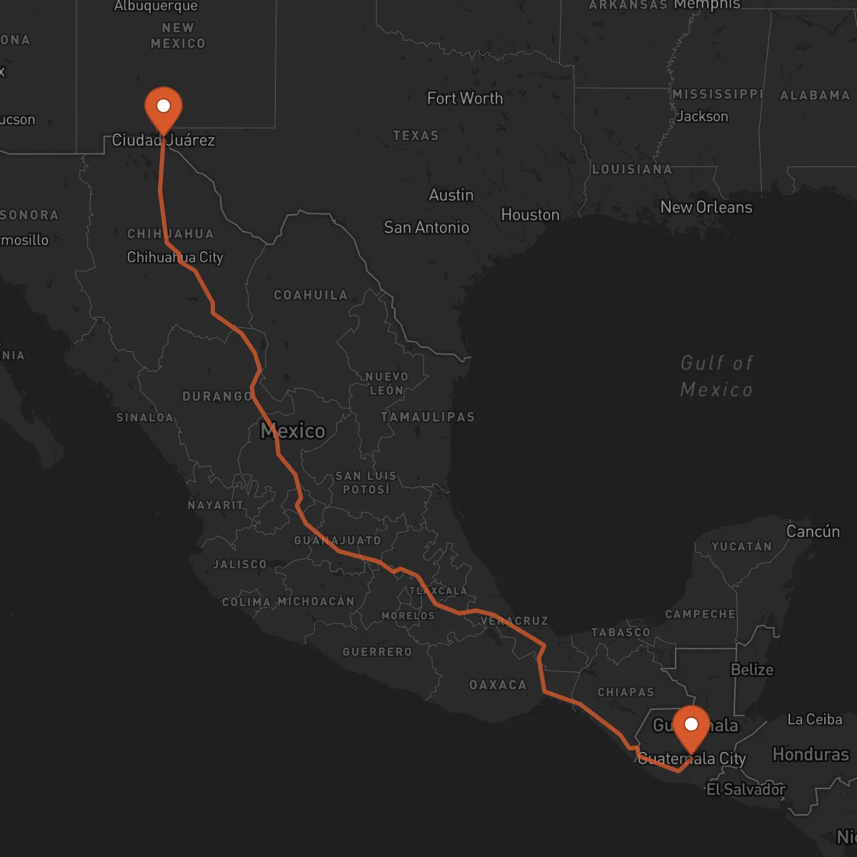 Ruta Cidade da Guatemala - Ciudad Juárez