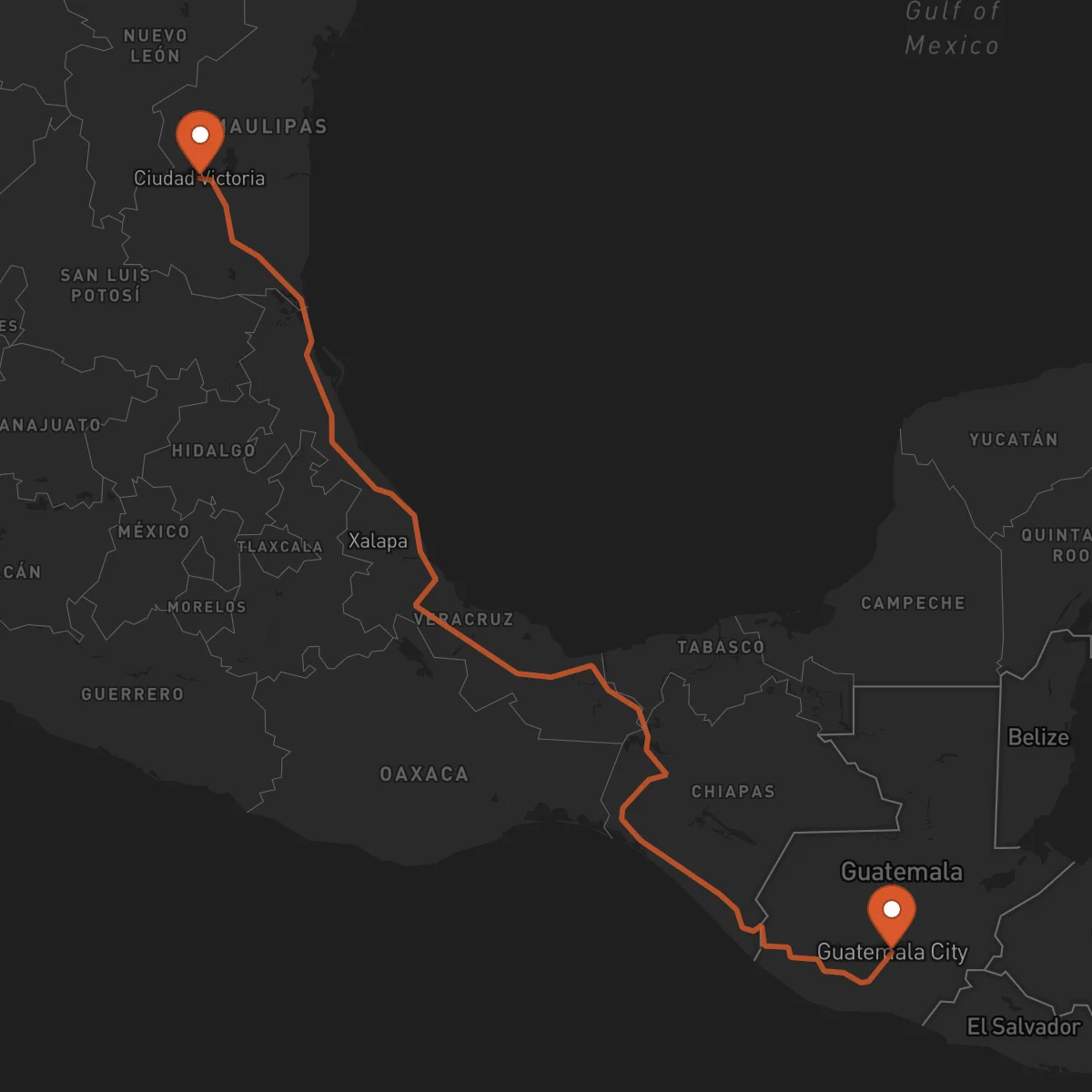 Ruta Ciudad de Guatemala - Ciudad Victoria