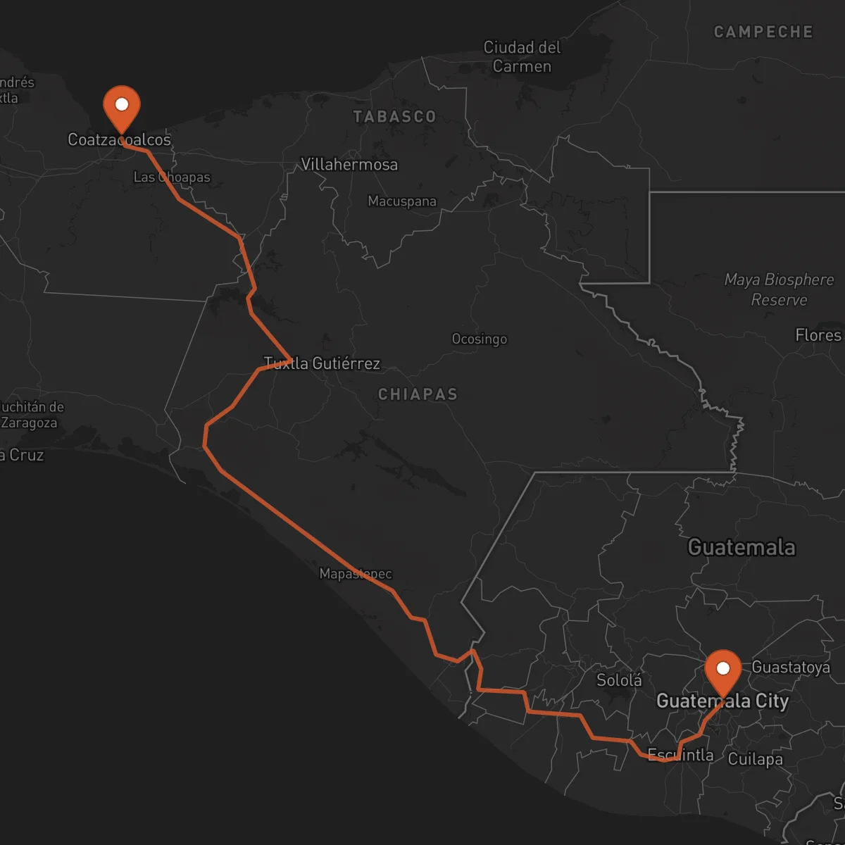 Ruta Ciudad de Guatemala - Coatzacoalcos