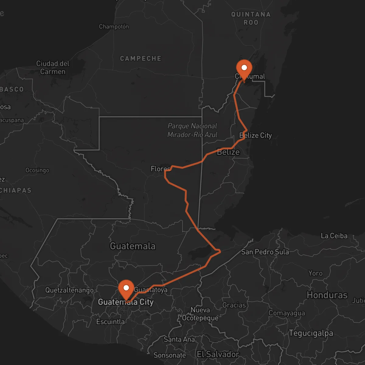 Ruta Ciudad de Guatemala - Corozal Town