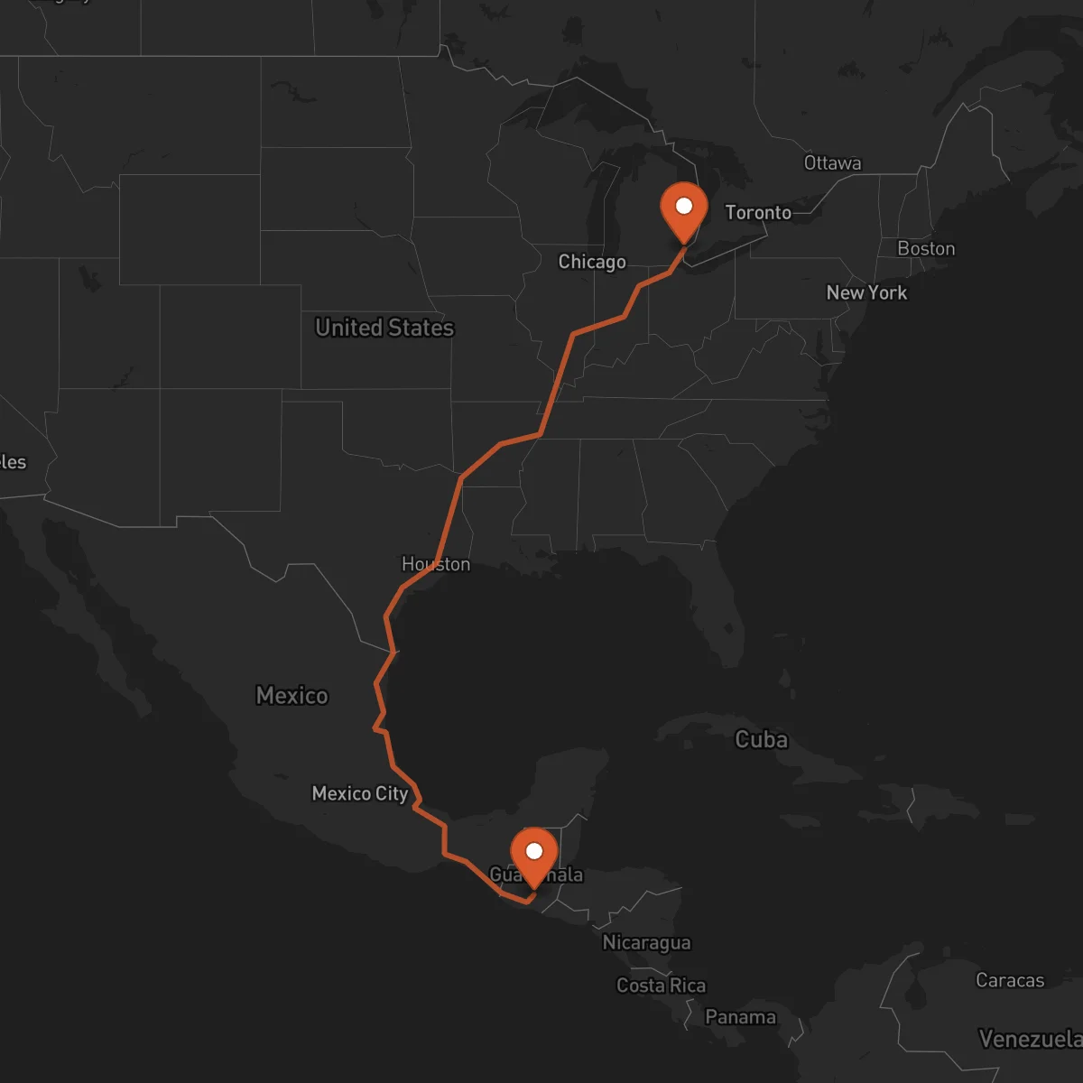 Ruta Ciudad de Guatemala - Detroit