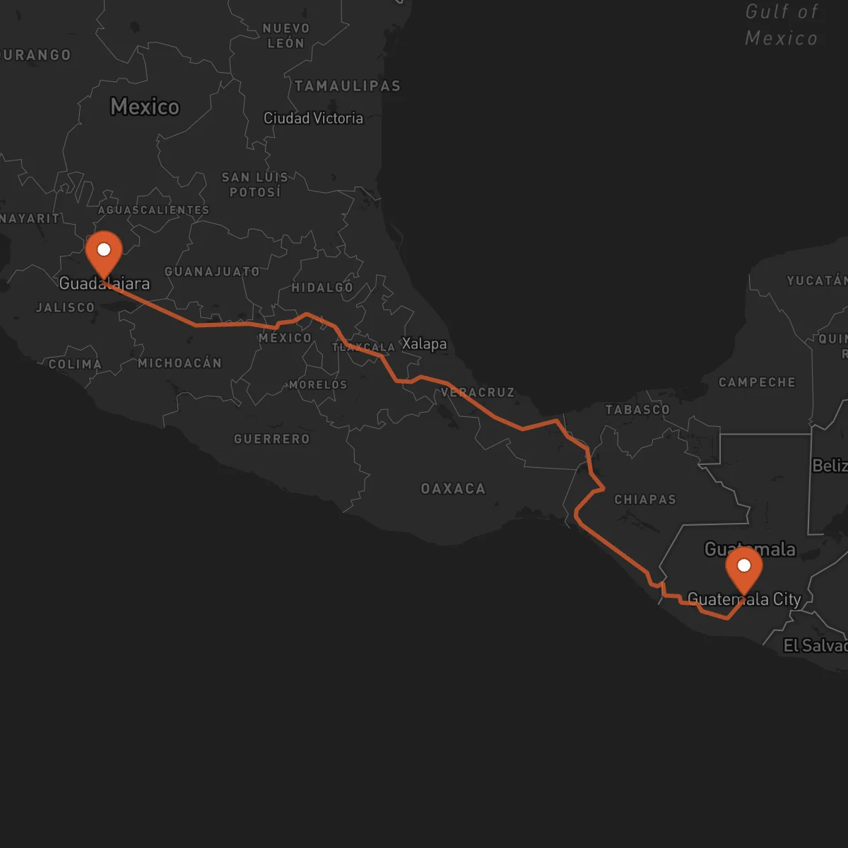 Ruta Ciudad de Guatemala - Guadalajara