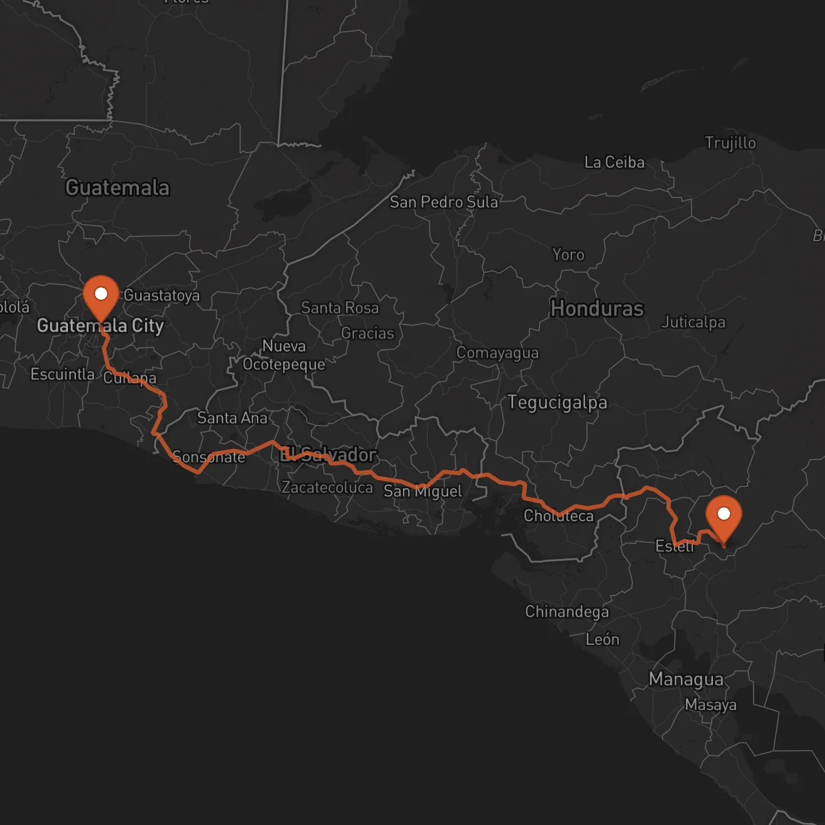 Ruta Guatemala-Stadt - Jinotega