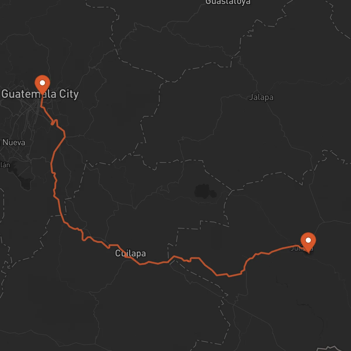 Ruta Ciudad de Guatemala - Jutiapa