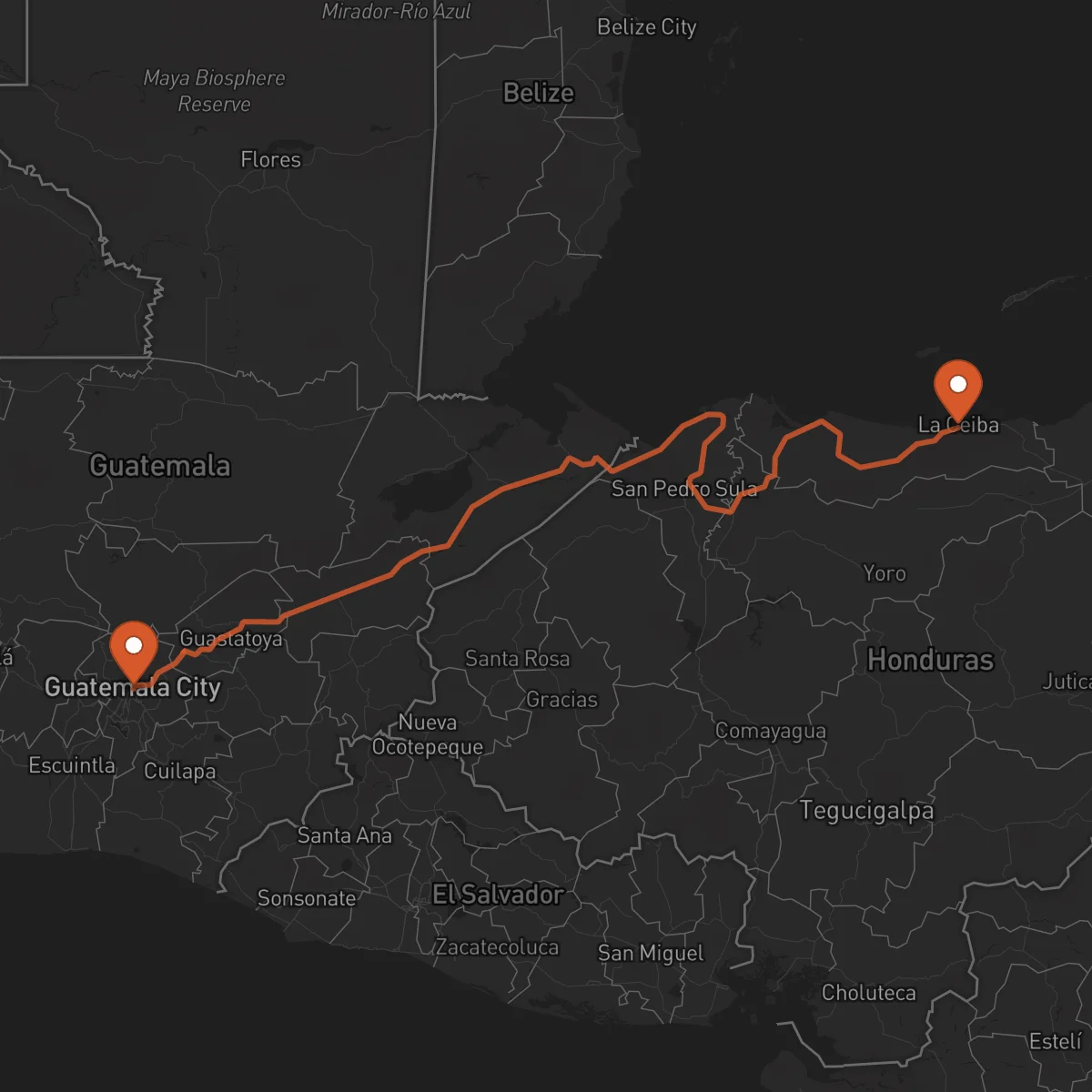 Ruta Ciudad de Guatemala - La Ceiba