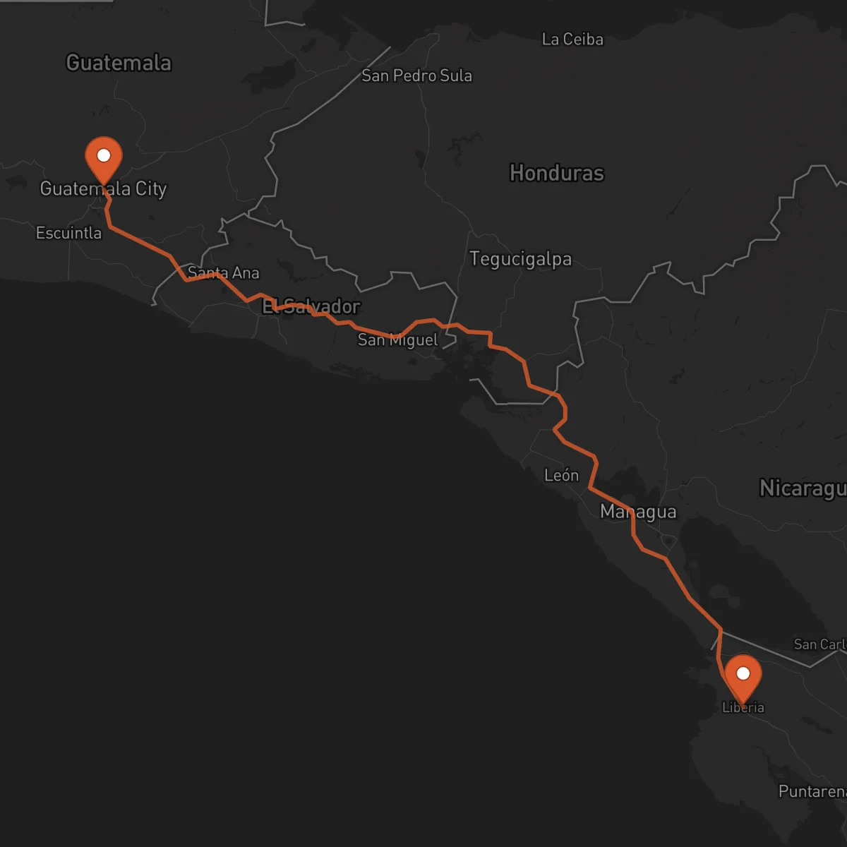 Ruta Ciudad de Guatemala - Liberia